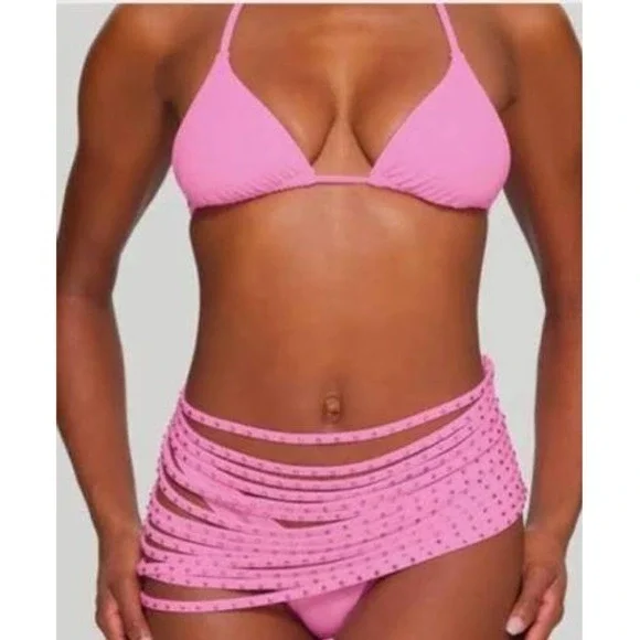SKIMS Rhinestone Swim Cover Up Skirt Pink 2X Plus Barbicore Strappy NWT - Picture 2 of 3